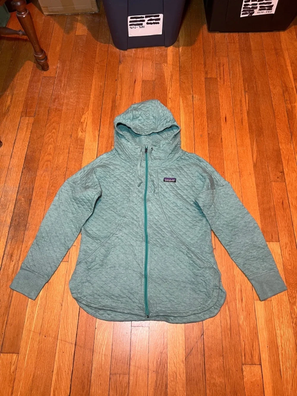 Patagonia Organic Cotton Quilted Hoody Jacket in Beryl Green, Women’s size Small - Picture 4 of 15